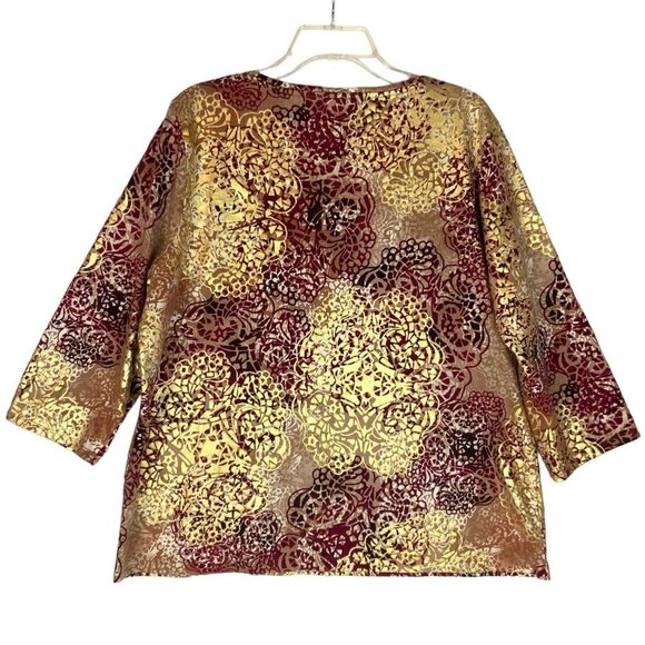 Chicos Zenergy Womens Burgundy & Gold Shimmer 3/4 Sleeve Top Size 3 / XL - Picture 2 of 5